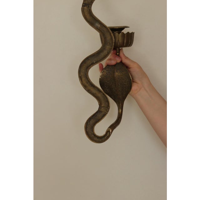 Egyptian Revival Style Engraved Brass Cobra Sconces, Set of 2 For Sale - Image 10 of 18