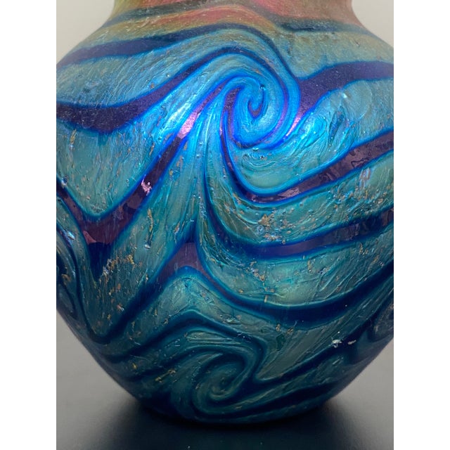 Glass Signed Lundberg Studios Iridescent Art Glass Vase For Sale - Image 7 of 10