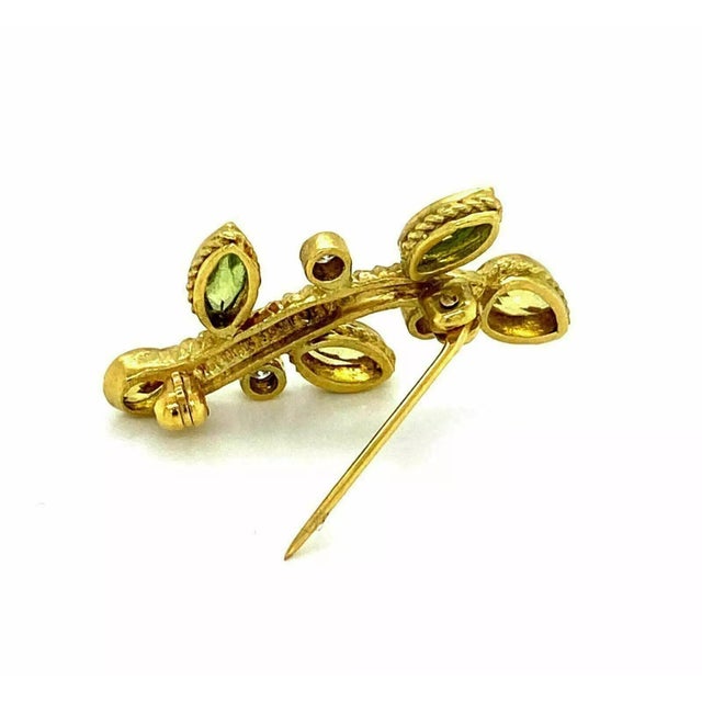 Judith Ripka Diamond & Gems 18k Yellow Gold Leaf Stem Brooch For Sale - Image 4 of 7