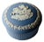Vintage Wedgwood Blue Jasperware Round Trinket Box - East Hampton Estate Find For Sale