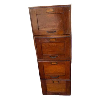 Antique Art & Craft Style Oak Stackingable Filing Cabinet For Sale