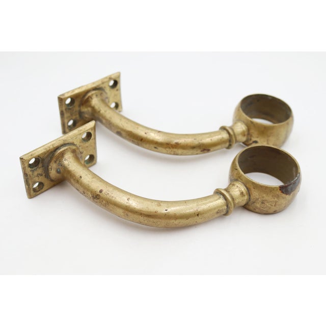 Pair of Reclaimed Brass Upright Bar Mount Rail Brackets For Sale - Image 4 of 6