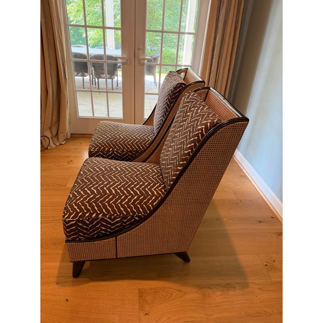 Palecek Pair of Palecek Cane Slipper Chairs — Hollywood Regency, Chevron Upholstery For Sale - Image 4 of 6