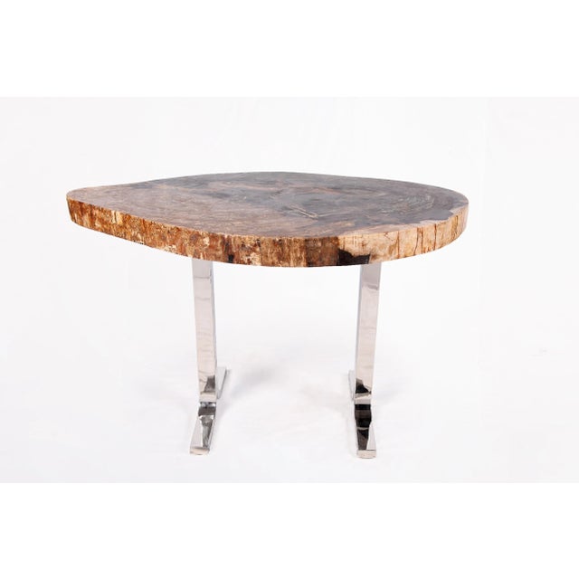 2020s One Slab Living Edge Petrified Wood Console Table W Stainless Stand 52 For Sale - Image 5 of 6
