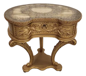Hollywood Regency Ornate Gilt Kidney Side Table With Drawer and Églomisé-Style Top