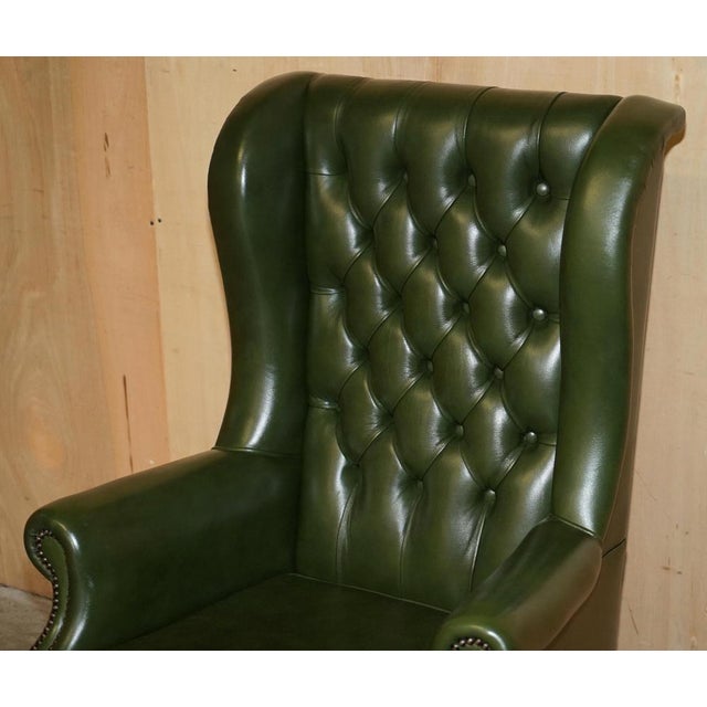 Chesterfield Wingback Swivel Chair in Green Leather For Sale - Image 4 of 18