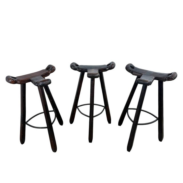 Mid-Century Modern Vintage Brutalist Spanish Marbella Stools, 1970s, Set of 3 For Sale - Image 3 of 10
