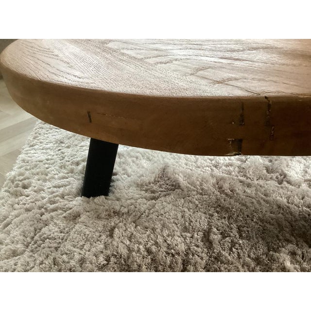 Brutalist Round Tripod Coffee Table in Stained Oak, 1970s For Sale - Image 6 of 8