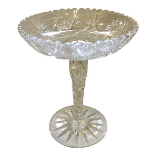 Vintage Cut Crystal Compote Intricate Design Air Bubble Stem For Sale