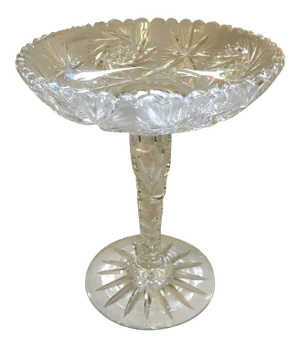 Vintage Cut Crystal Compote Intricate Design Air Bubble Stem
