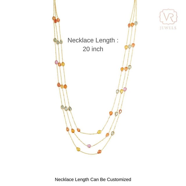 18k Yellow Gold Multi-Strand Necklace With 13.32ct Pear Cut Multicolor Sapphires For Sale - Image 12 of 18