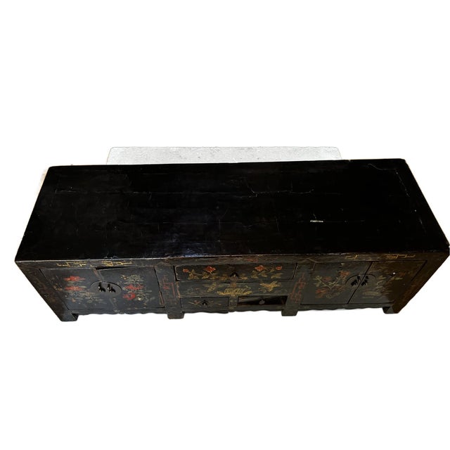 Antique Chinese Painted Lacquer Low Cabinet For Sale - Image 10 of 12