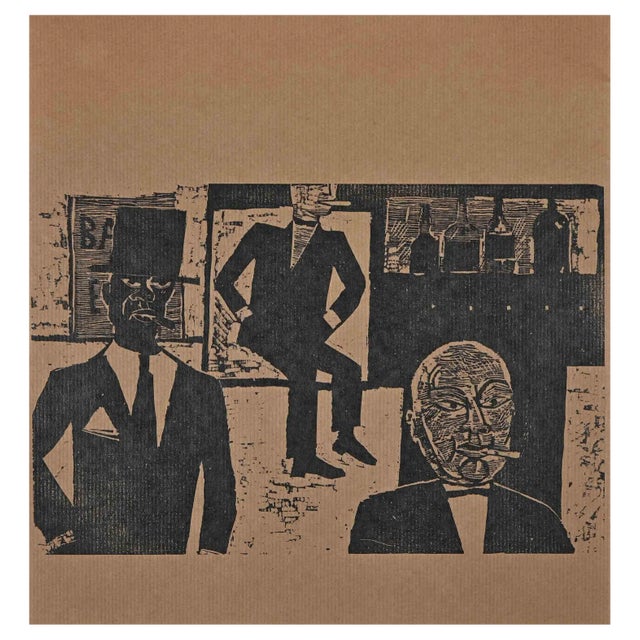 Charles Sterns, Figures, Woodcut Print, Early 20th Century For Sale