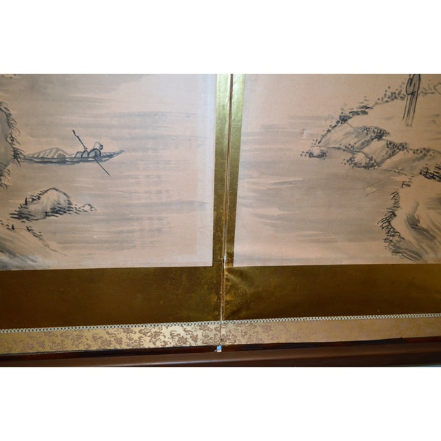 Early 20th Century Japanese Chinese Asian Calligraphy Hand Painted Six Panel Paper Screen Folding Byobu For Sale - Image 10 of 10
