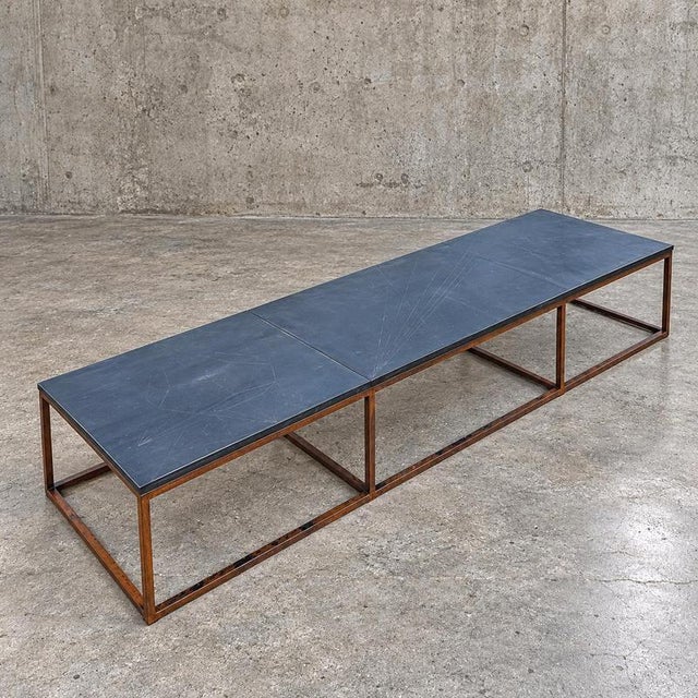 Metal Coffee Table in Iron Frame and Stone Slate Table Tops by Architect Alex Vervoordt, Belgium, 1990s For Sale - Image 7 of 9