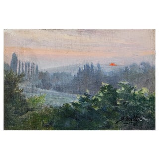 Joseph Mittey, Paysage au coucher de soleil, Oil on Canvas For Sale