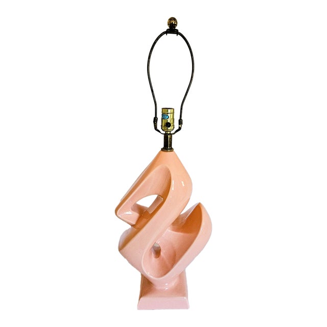 1950s Mid-Century Modern Atomic Ceramic Freeform Pink Table Lamp Abstract Sculpture For Sale