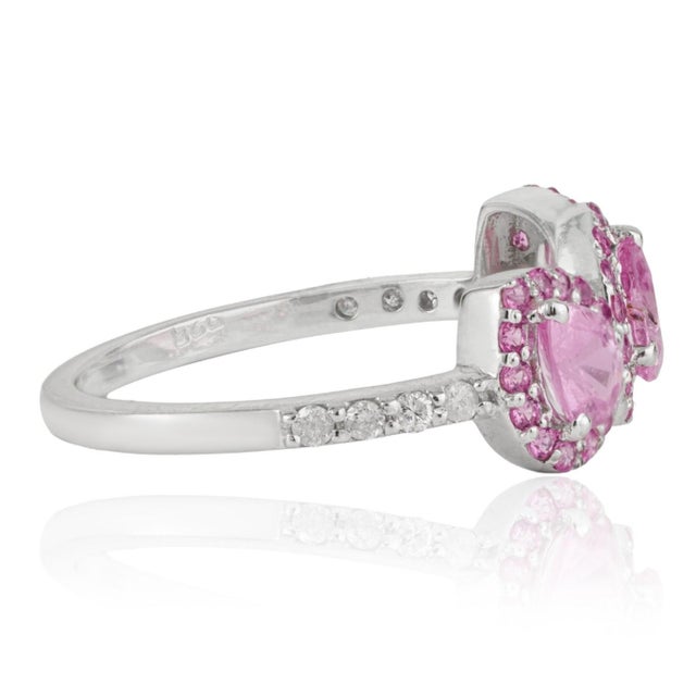 Metal Carat&Her Lotus Three Stone Pink Sapphire Halo Ring in Sterling Silver - Birthday Gift, Size 7 For Sale - Image 7 of 13