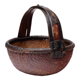 Antique Chinese Lacquered Market Basket, Early 20th Century For Sale