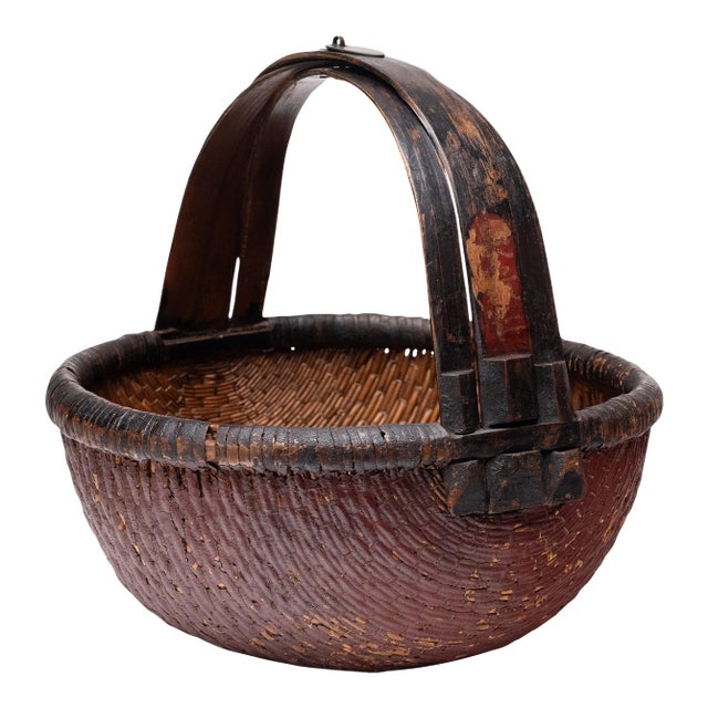 Antique Chinese Lacquered Market Basket, Early 20th Century For Sale