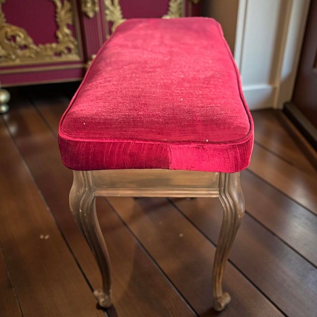 French Ruby Merlot 2p Import French Silk Velvet Fabric Vintage Settee Sofa + Bench Set For Sale - Image 3 of 12