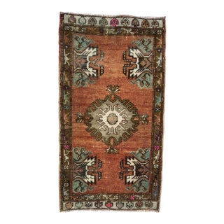 1960s Small Anatolian Floral Wool Rug For Sale