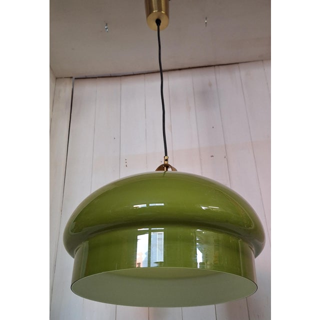 Vintage Ceiling Lamp with Green Cased Glass Shade, 1970s For Sale - Image 6 of 7