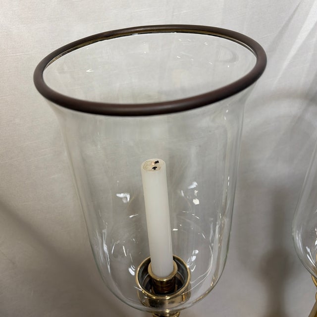 French Pair of Vintage Decorative Crafts Brass & Glass Hurricane Candle Holders, 3270 For Sale - Image 3 of 6