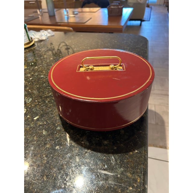 Mid 20th Century Revolving Wood Chip Holder Poker Chips With Leather Cover For Sale - Image 4 of 7