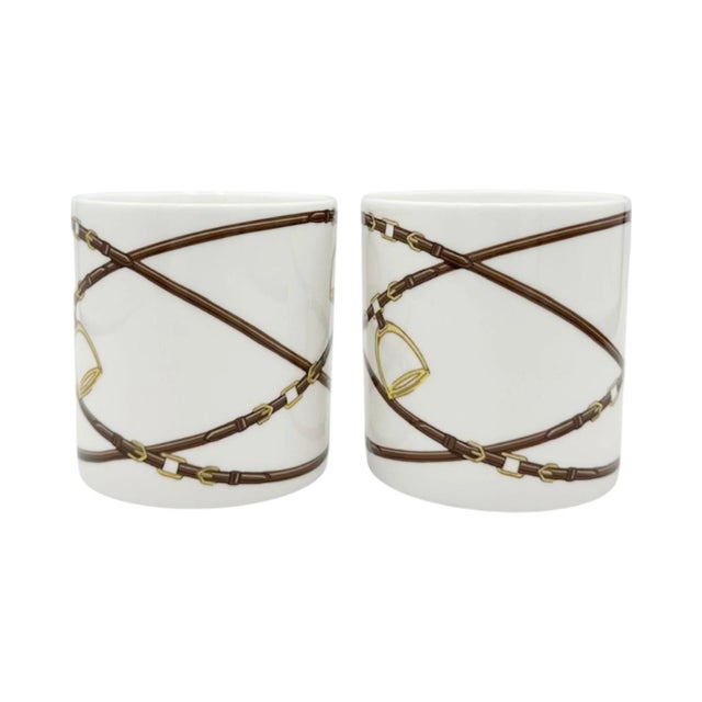 Ceramic Pair Ralph Lauren Bromley Equestrian Horsebit Mugs For Sale - Image 7 of 11