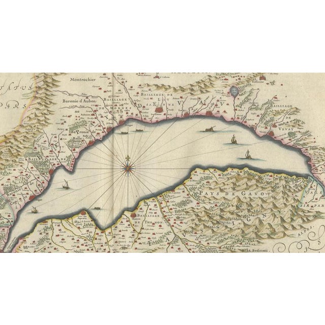 Paper Antique Atlas Map of Geneva and Léman from Blaeu, 1642 For Sale - Image 7 of 10