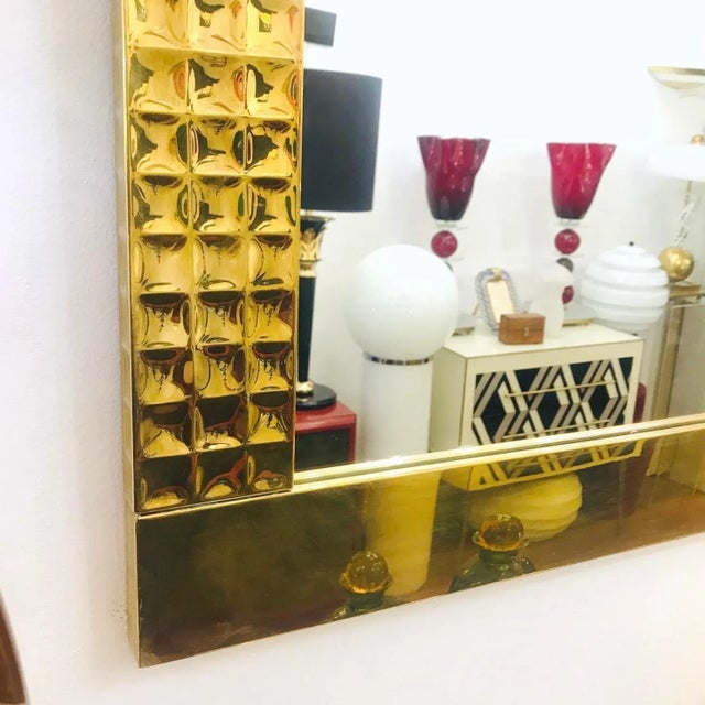1960s 1970s Italian Vintage Pair of Handcrafted Brass Mirrors With Gold Jewel-Like Detail For Sale - Image 5 of 13