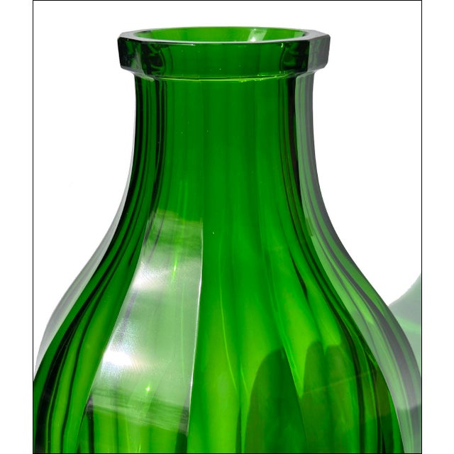 Traditional Vintage Facet Cut Emerald Green Czech Art Glass Vase For Sale - Image 3 of 9