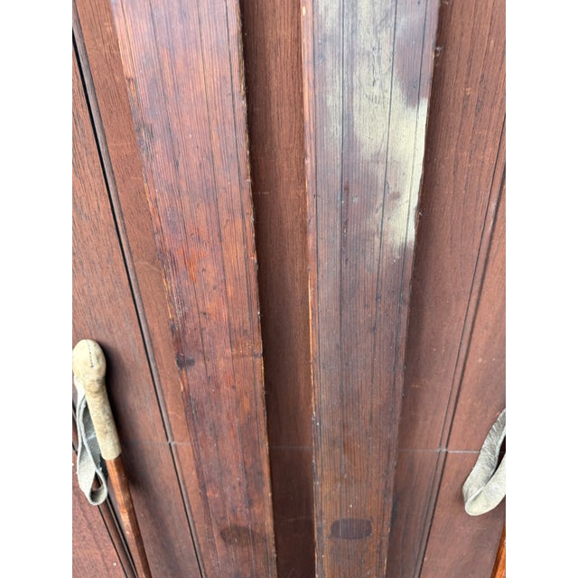Antique Wooden Skis With Original Bamboo Ski Poles – Early 20th Century Nordic Ski Set – Rustic Ski Lodge & Cabin Wall Decor For Sale In Boston - Image 6 of 18