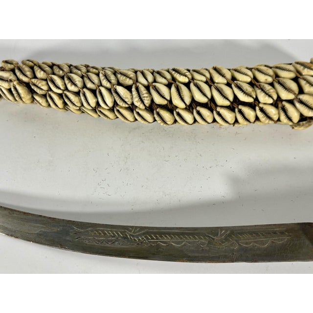 Metal Algerian Berber Flyssa Dagger: Cowrie Shell Sheath, Etched Steel Blade For Sale - Image 7 of 10