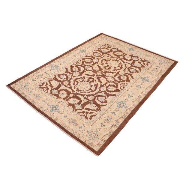 Shabby Chic Bohemien Ziegler Brown Tan Hand-Knotted Wool Rug - 5'11'' X 9'0'' For Sale - Image 3 of 8