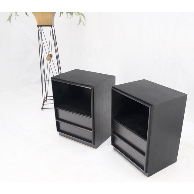 Mid-Century Modern Pair Gibbings for Widdicomb Ebonized Black Lacquer Night Stands End Tables Mint For Sale - Image 3 of 15