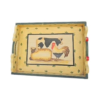 Painted Wooden Tray, 1960s-1970s For Sale
