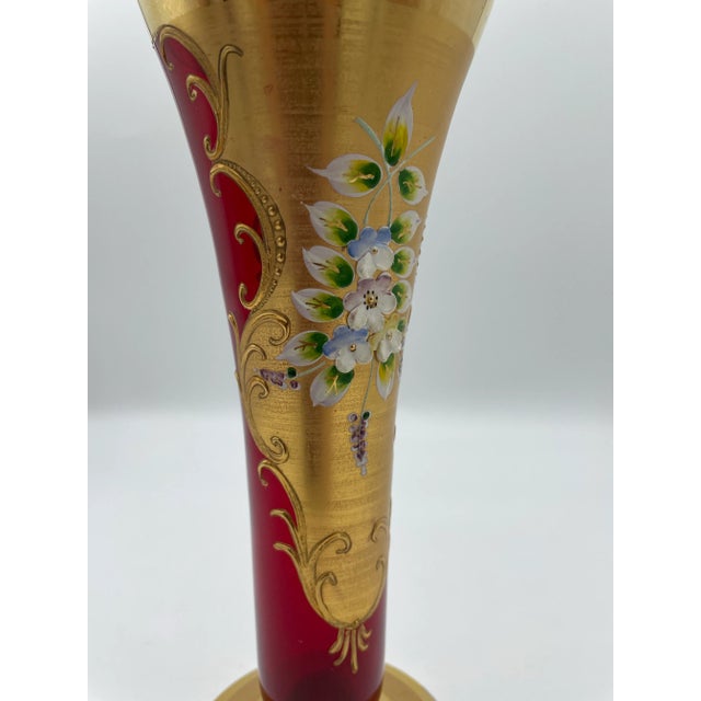 Glass Late 19th Century Moser Style Cranberry Glass Vase With Gilt and Applied Floral Decoration For Sale - Image 7 of 11