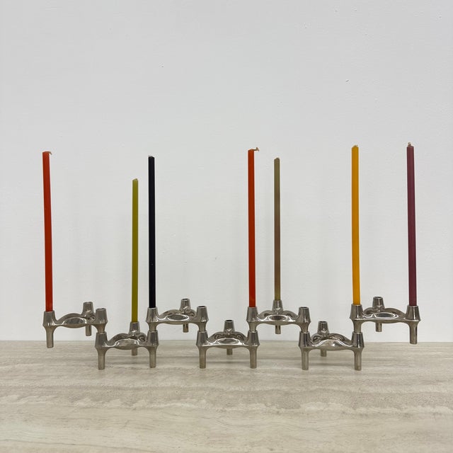 Silver Large Candlesticks by Fritz Nagel and Ceasar Stoffi for BMF, 1970s, Set of 7 For Sale - Image 8 of 18