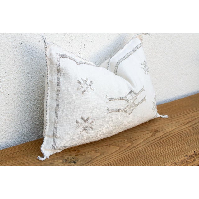 White Diamond Lumbar Moroccan Silk Pillow For Sale - Image 4 of 8
