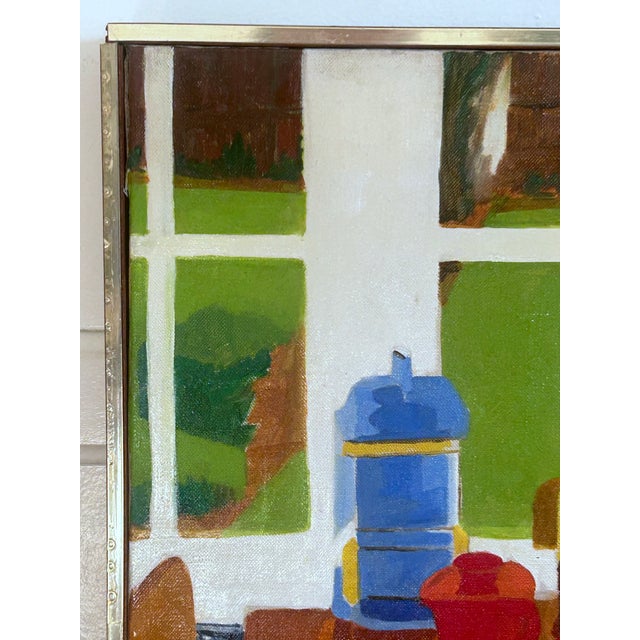 Paint MCM “Interior: Still Life" by Phyllis Skolnick Hirschberg (1925–2011) Modernist Oil Painting For Sale - Image 7 of 12
