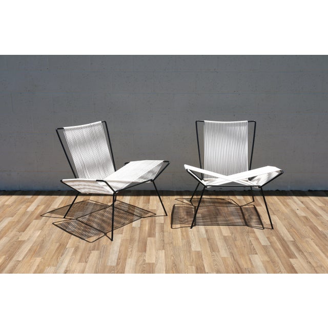Vintage Pair of Iron and Rope Lounge Chairs | Mid Century Modern Sculptural Accent Chairs For Sale - Image 9 of 18