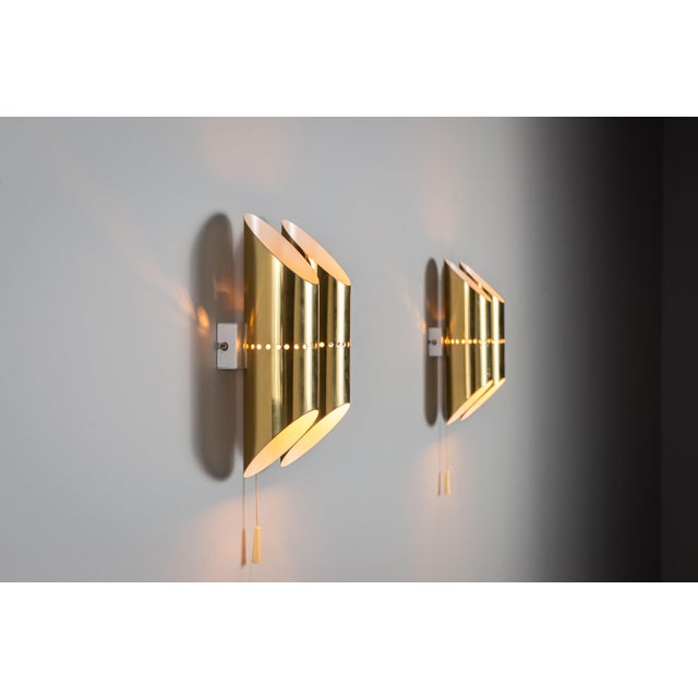 Double Cylindrical Wall Lamps in Brass with Perforated Shades, 1960s, Set of 2 For Sale - Image 4 of 14