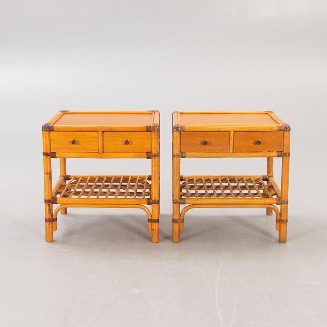 Bamboo and Wood Nightstands from Dux Sweden, 1960, Set of 2 For Sale - Image 4 of 5