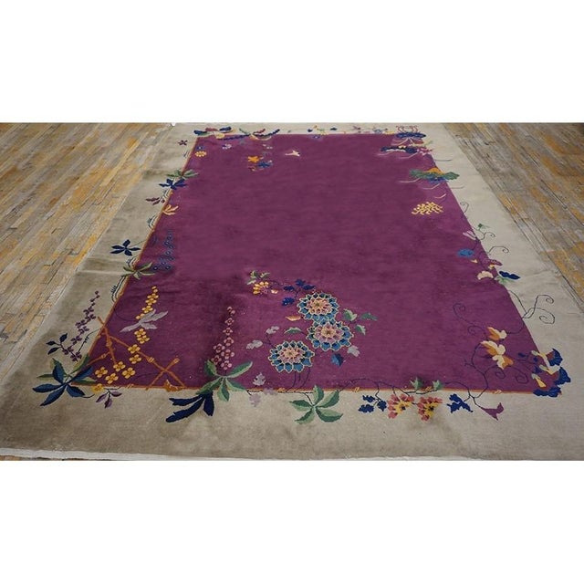 Wool Antique Rectangle Knotted Chinese - Art Deco Purple Room Size 1920s Rug, Circa Date: 1920s. This exceptional Chinese...