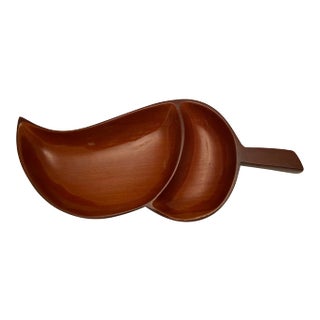 Mid-Century Modern Hand Carved Acorn Shape Mahogany Large Two-Section Serving Platter For Sale