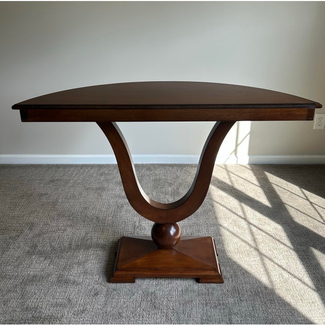 Late 20th Century Pair of Attributed J. Alexander Sardinia Neoclassical Demi-Lune Console Tables For Sale - Image 5 of 9