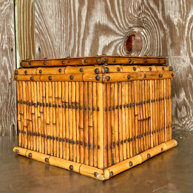 Vintage Coastal Copper Lined Bamboo Planter For Sale - Image 4 of 6