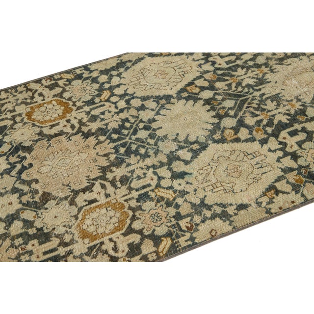 Naby Blue Antique Karabaugh Wool Runner Designed With Floral Pattern For Sale In New York - Image 6 of 9